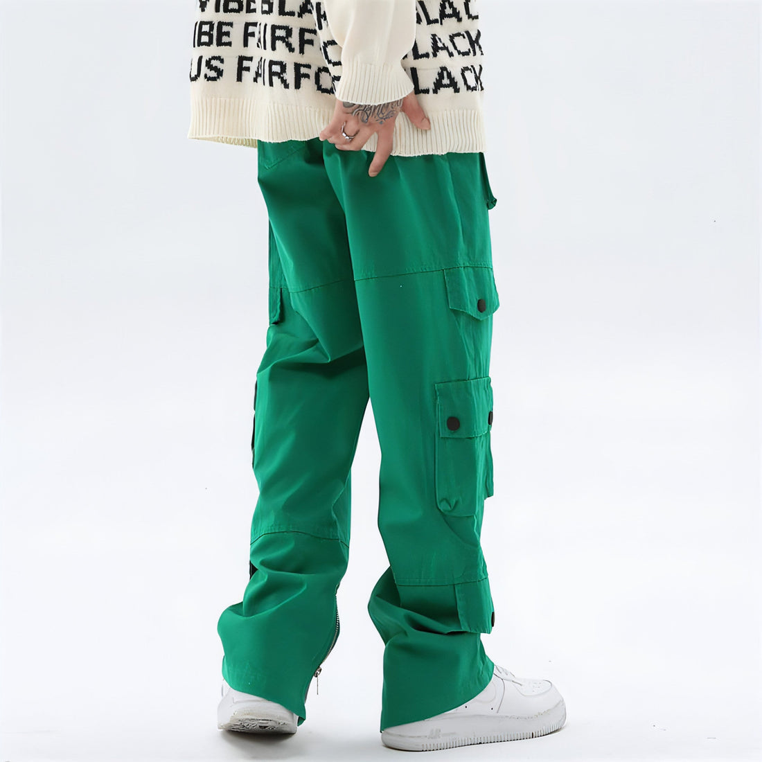 High Street Loose Hem Zip-Slit Straight-Leg Trousers Men Jeans