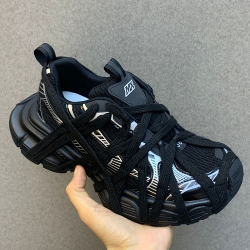 Breathable Distressed Running Shoes Strap Chunky Flat Women Sneakers