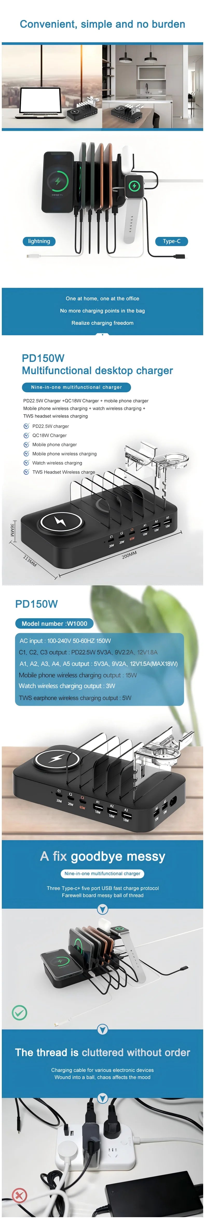 Multifunctional Charger 9in1 Wireless Charger For Mobile Phones Watches Headphones Multi Port Charger Fast Charger