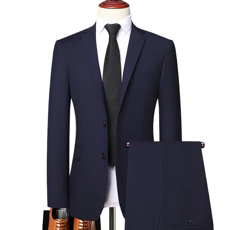 Men’s Slim Fit British Style Suit – Single-Breasted Business Casual Wedding Blazer & Pants Set (S–8XL)