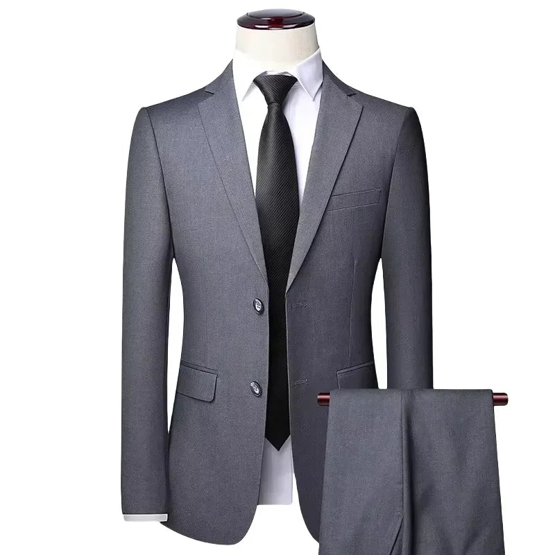 Men’s Slim Fit British Style Suit – Single-Breasted Business Casual Wedding Blazer & Pants Set (S–8XL)