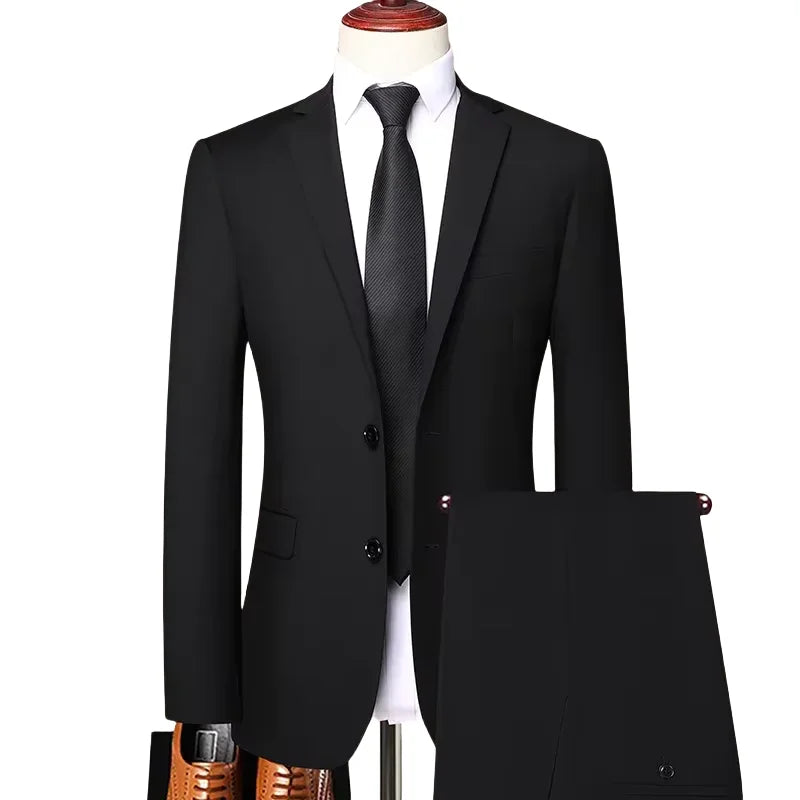 Men’s Slim Fit British Style Suit – Single-Breasted Business Casual Wedding Blazer & Pants Set (S–8XL)