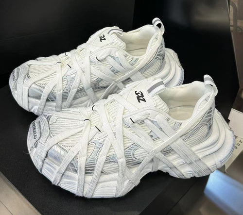 Breathable Distressed Running Shoes Strap Chunky Flat Women Sneakers