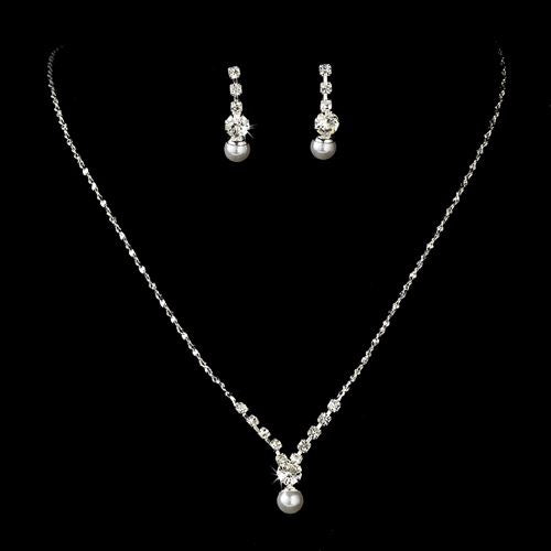 Bridal Wedding Prom Jewelry Set Elegant Dainty Pearl Crystal