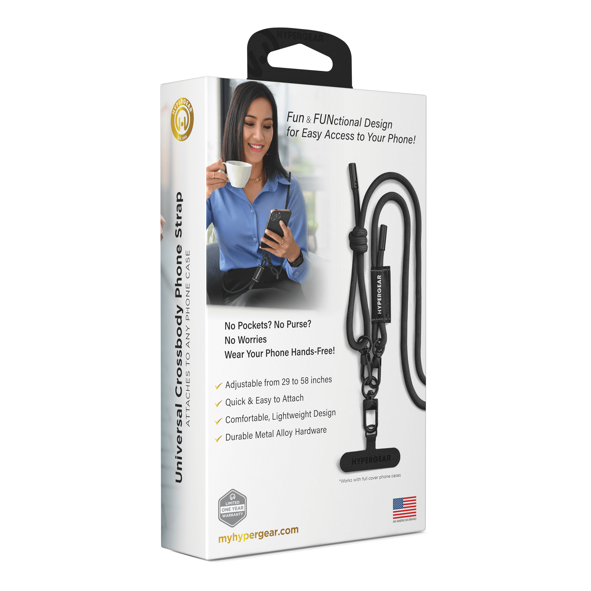 HyperGear TECHcessories Black Braided Rope Universal Crossbody Phone