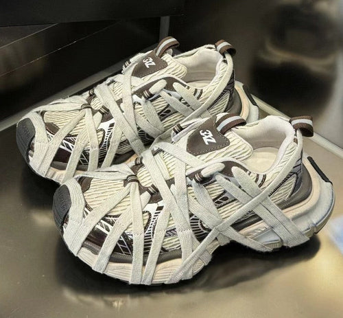 Breathable Distressed Running Shoes Strap Chunky Flat Women Sneakers